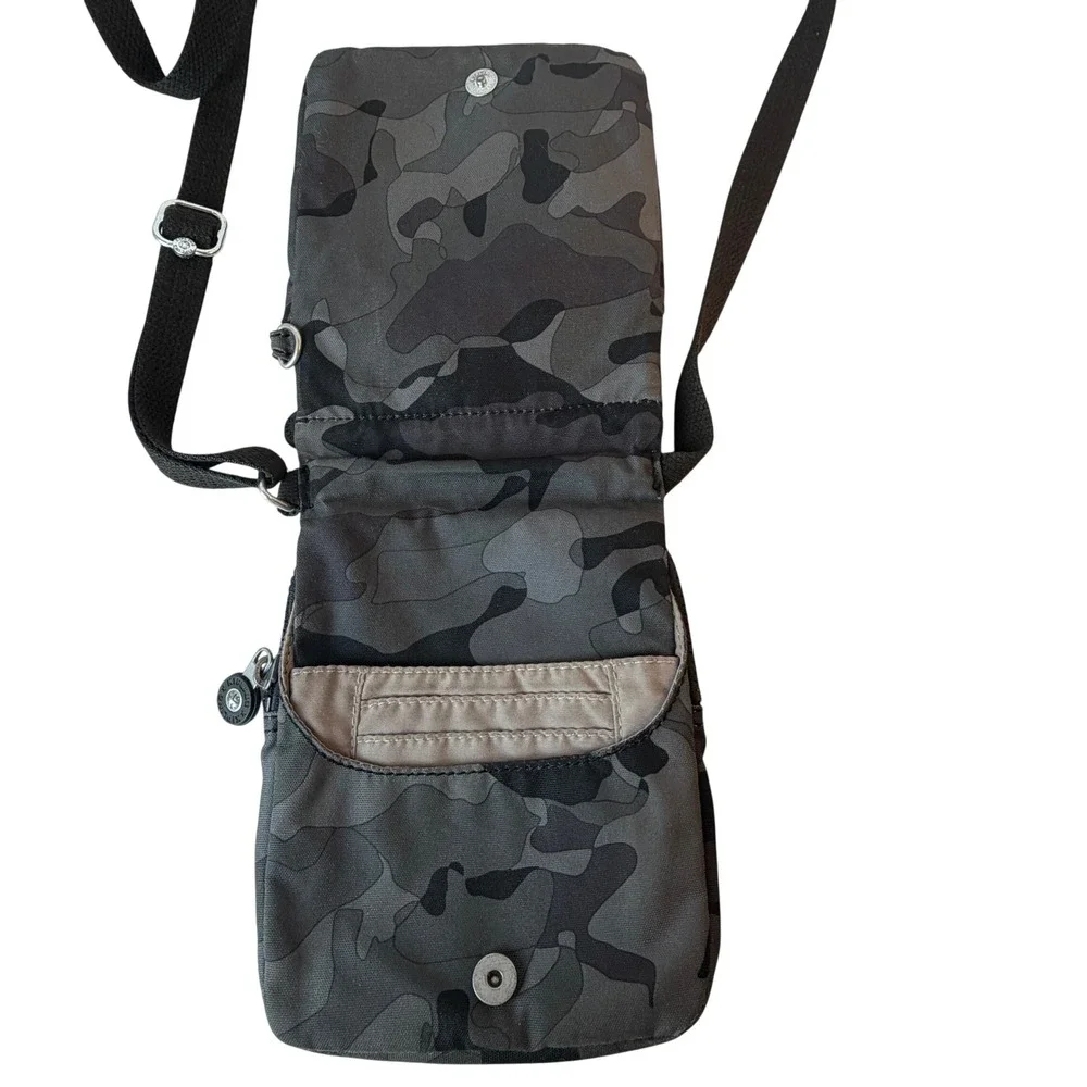 Kipling Grey Camo Small Crossbody Organizer Bag Nylon Adjustable Strap